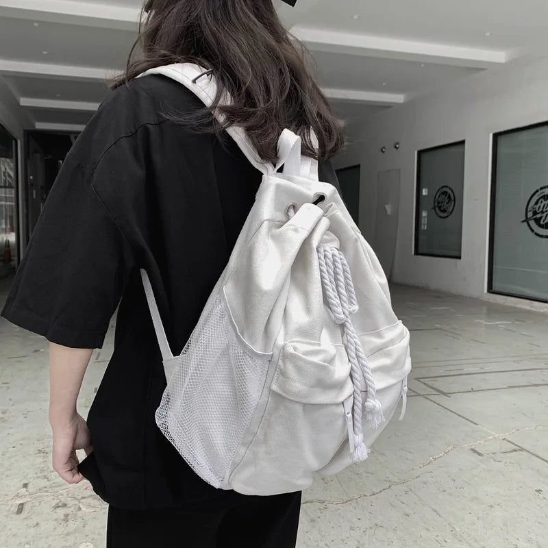 eybag Casual Canvas Women Backpack Schoolbag Harajuku Drawstring Female Backpacks Large Capacity Laptop Bag Travel Daypack Bagpack