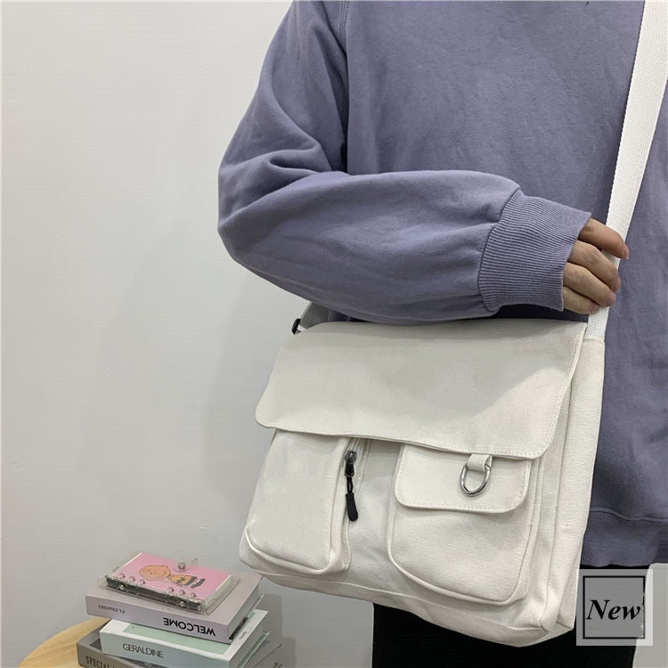 eybag Canvas Crossbody Bags Youth Fashion Casual Large Capacity Ladies Shoulder Bag Solid Color Women Messenger Bag with Pendant