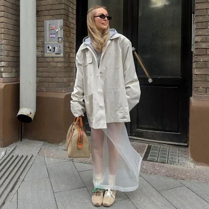 eybag White Mesh Midi Skirt Women Sexy See Through Straight Skirts Autumn Winter Casual Loose High Waist Skirt 2024 Holiday Outfits