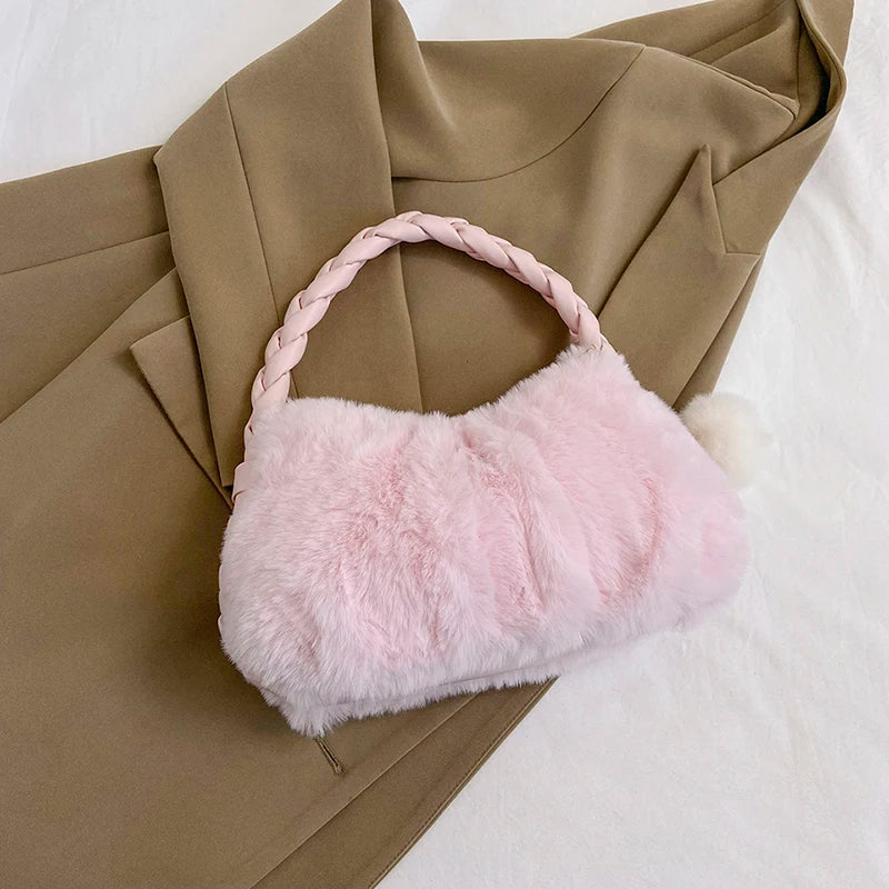 eybag Winter Plush Women's Bag Cute Soft Faux Fur Small Tote Fashion Trend Handbags Shoulder Crossbody Bags Purse