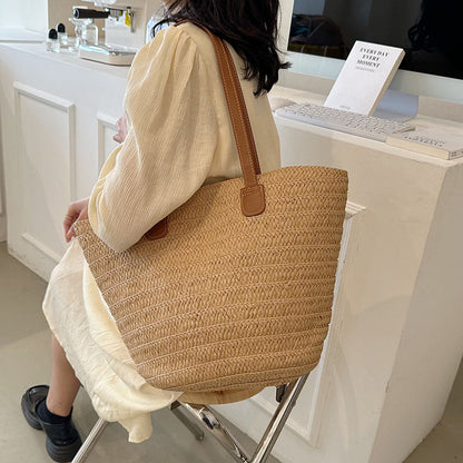 eybag Women Braided Basket Clutches Top-handle Bag Large Straw Portable Shoulder Bag Summer Beach Party Purses Shopper Satchel Female