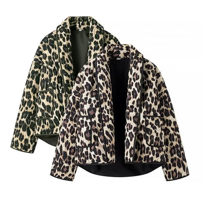 eybag Vintage Leopard Print Quilted Jacket Women Loose Casual Coat 2024 Autumn Winter New In Clothes Street Cardigan Jackets Outfit