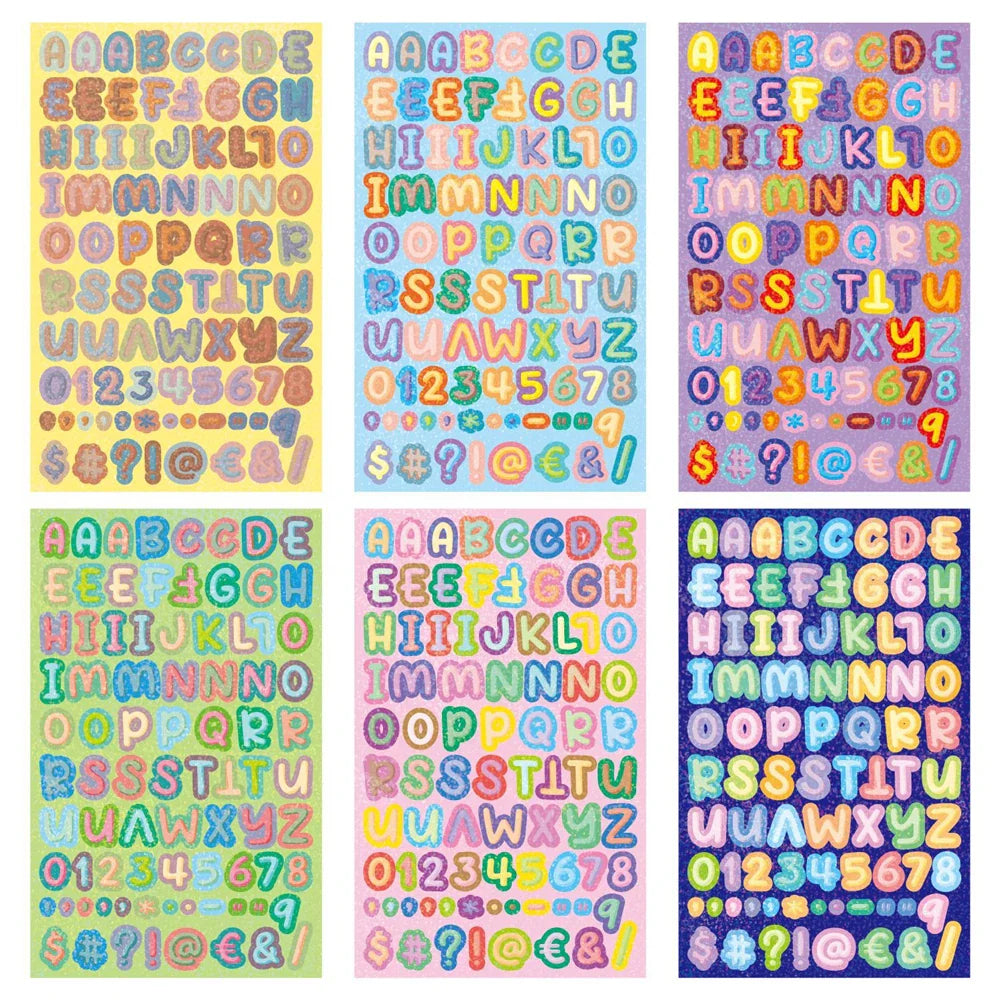 eybag 6Pcs Glitter 26 Letter Number Stickers Cartoon Initial Alphabet Paster Album Scrapbooking Phone DIY Decoration Stationery