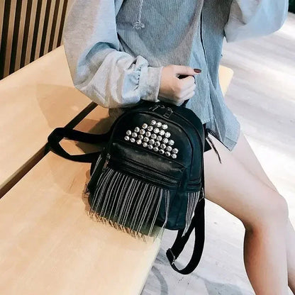 eybag Mini Backpacks Fashion Design Brand Tassel Rivet Shoulder Bag for Women Versatile Leisure Travel Bag Y2k Leather Student Handbag