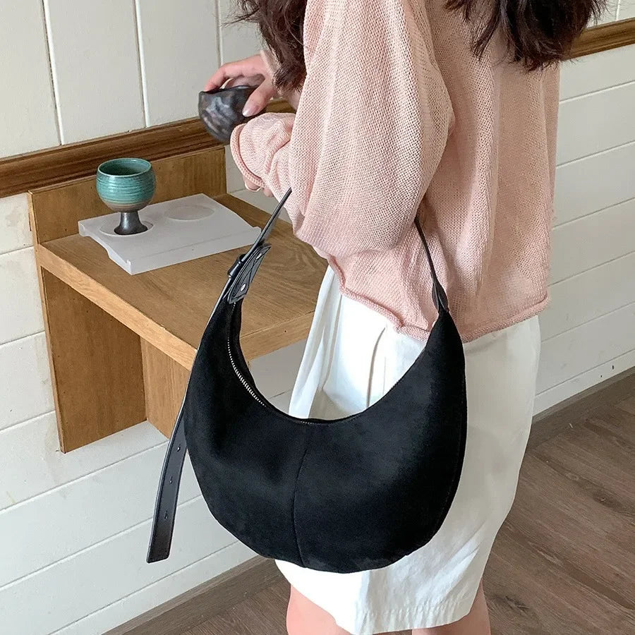 eybag Half Moon Women Shoulder Bag Faux Suede Purses and Handbags Winter Light Cloud Tote Bags for Women New Dumpling Bag Clutch Lady