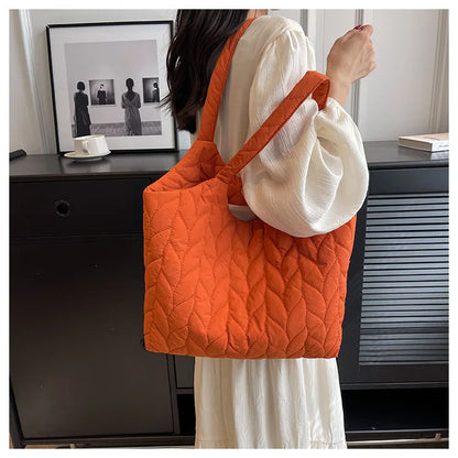 Lkblock Fashion Big Capacity Women Shoulder Bags INS Design Casual Style Thread Pattern Solid Color Female Handbags Underarm Bags Tote