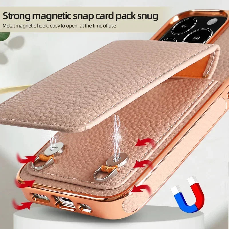 eybag Multi Card Wallet Leather Bracket Phone Case For iPhone 15 14 13 Pro Max Crossbody Lanyard Strap Holder Cover For IPhone 14 Plus