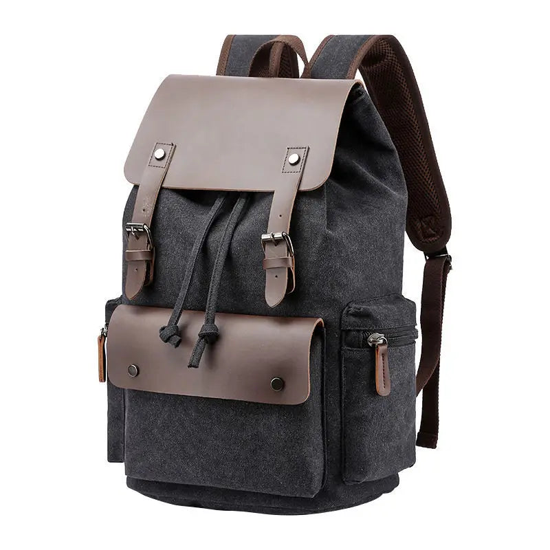 eybag Men Retro Canvas Shoulders Backpack Business Casual Laptop Backpack Large Capacity Waterproof Travel Backpack Student Schoolbag