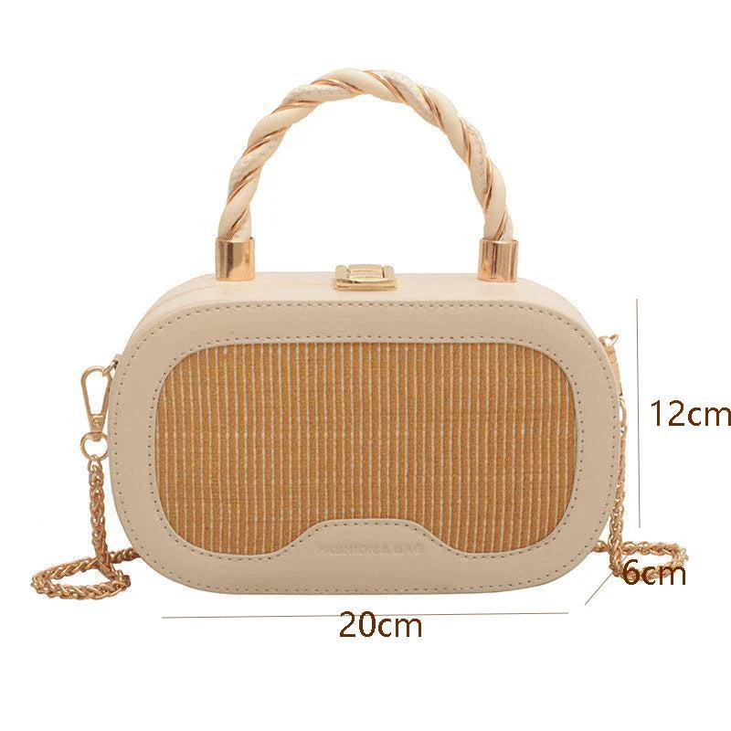 eybag Weave Chain Messenger Bag For Women  Fashion Design Square Bag Female Casual Chic Panelled Simple Shoulder Bag