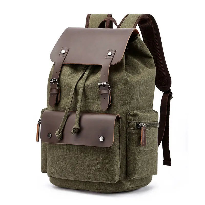 eybag Men Retro Canvas Shoulders Backpack Business Casual Laptop Backpack Large Capacity Waterproof Travel Backpack Student Schoolbag