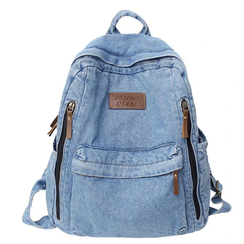 eybag Multi Pocket Fashion Denim Women Backpack Male Female Laptop College Backpack Trendy Cool Girl Kawaii Travel Student School Bag