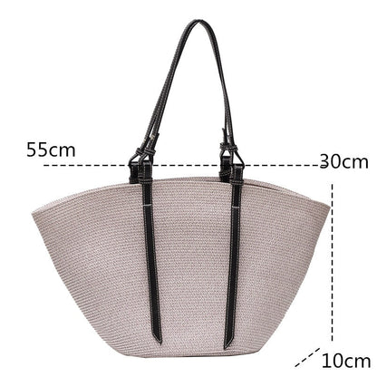 eybag Casual Handmade Straw Bag Portable Shoulder Tote Ladies Holiday Beach Large Capacity Woven Handbag New Women Braided Basket Bag