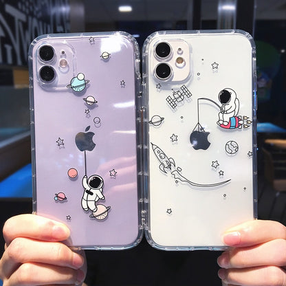 eybag Cute Cartoon Astronaut Star Space Phone Case For iPhone 11 13 Pro MAX XS XR X 12 7 8 Plus Clear Soft TPU Shockproof Back Cover