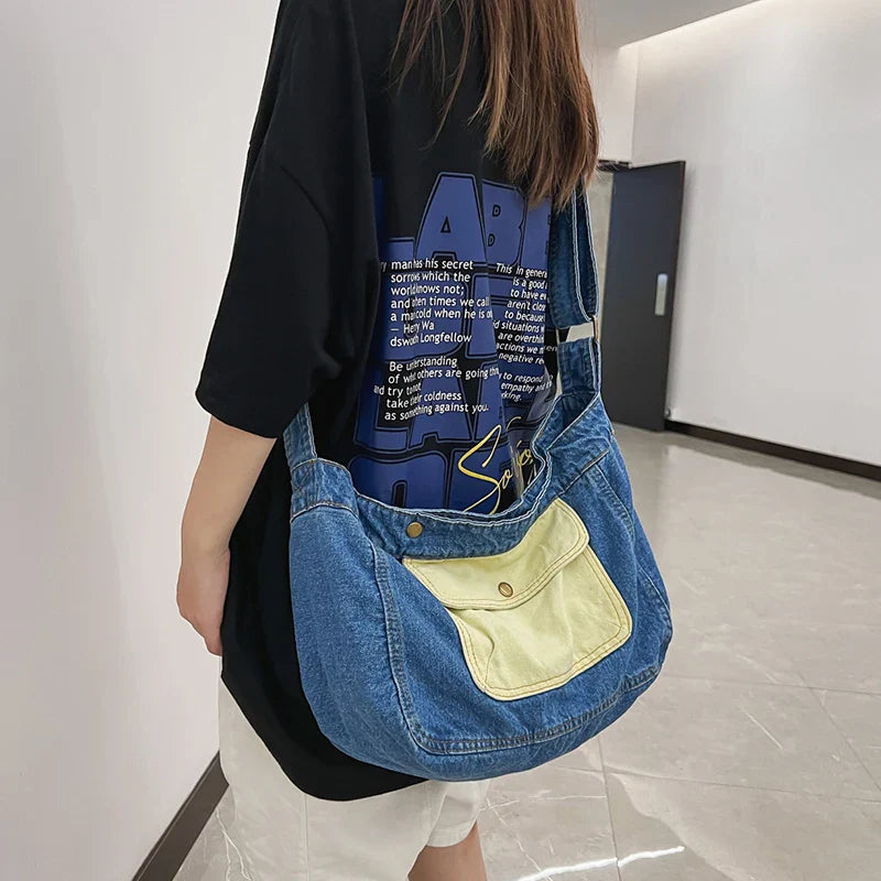 eybag Women Shoulder Bag Washed Denim Crossbody Bag For Women Large Capacity Casual Messenger Bag Student Travel Schoolbag