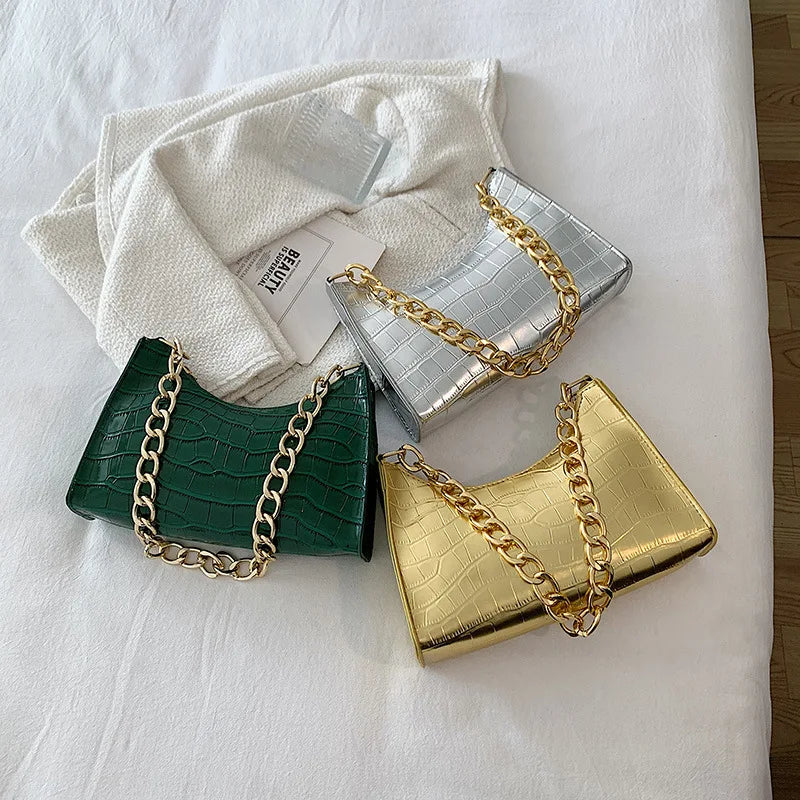 eybag Luxurious Gold Hobo Bag For Women Leather Hobos Retro Chain Crossbody Bag Small Phone Bag Design Clutch Bag Female Bolsa