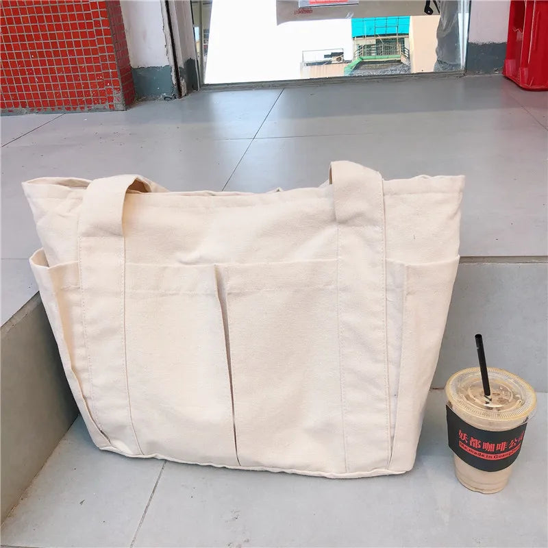 eybag 1 Piece Student Simplicity Style Shoulder Bag for Girl Korean Fashion Tote Bag High Capacity Notebook Pen Lipstick Storage Bag