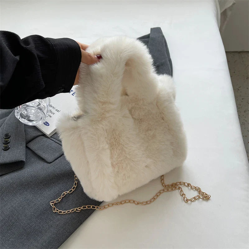 eybag Winter Plush Women's Bag Cute Soft Faux Fur Small Tote Fashion Trend Handbags Shoulder Crossbody Bucket Bags Purse