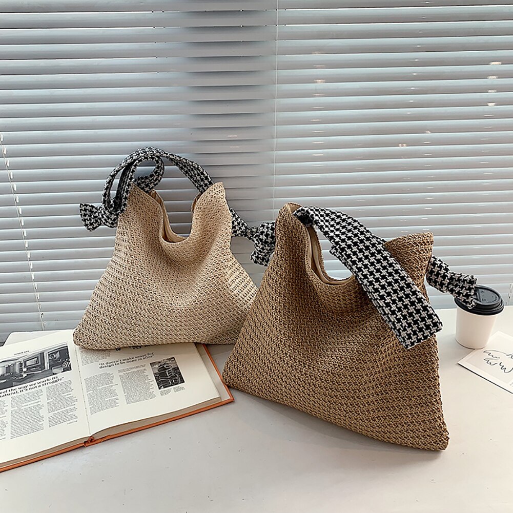 eybag Casual Large Capacity Woven Straw Handbags Summer Handmade Rattan Women Shoulder Bags Beach Vacation Female Shopping Bags Totes