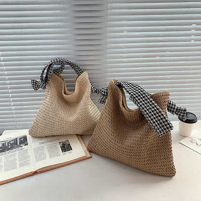 eybag Casual Large Capacity Woven Straw Handbags Summer Handmade Rattan Women Shoulder Bags Beach Vacation Female Shopping Bags Totes