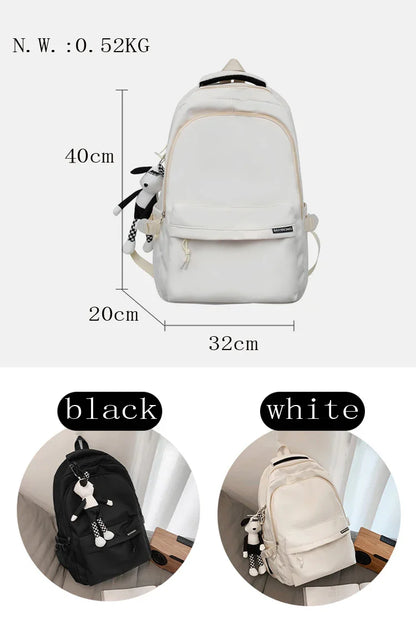 eybag New Solid Color Waterproof Nylon Women Backpack White Cute Students Bag Black Boy's School Bag For Teenage Girls Travel Knapsack