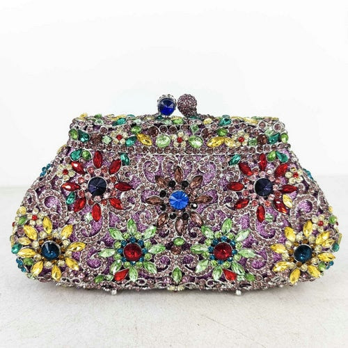 Lkblock Flower Crown Minaudiere Clutch Silver Crystal Evening Handbag Women Party Prom Bag Bridal Clutches Wedding Purse