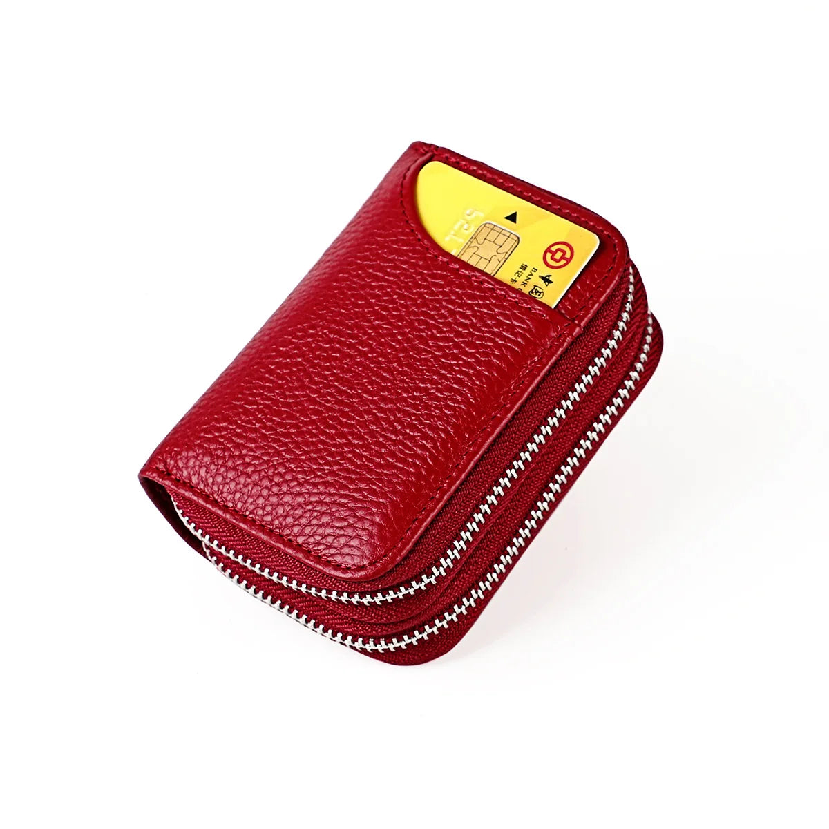 eybag New Double Zipper Short Women's Wallets Japanese Style Multi Slots Cow Leather Card Holder with RFID Blocking Female Coin Purse