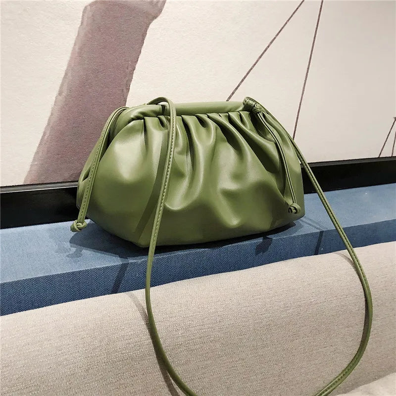 eybag Simple Women Cloud Messenger Bag Ladies Green Pleated PU Leather Dumpling Crossbody Bag Female Evening Party Clutches And Purse