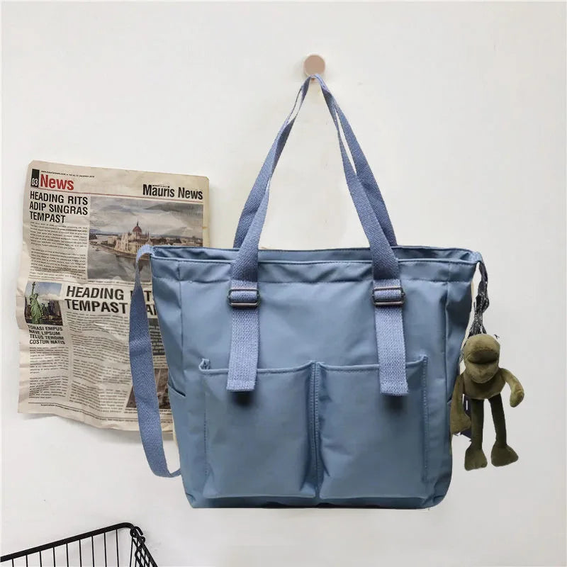 Lkblock Large Capacity Nylon Shoulder Bags Women Messenger Bags for School Female Ladies Handbag Solid Color Casual Unisex Big Tote Bags