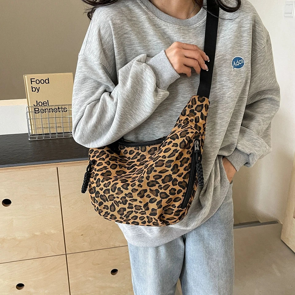 eybag Leopard Shoulder Bags For Women Fashion Cloth Messenger Bags Large Capacity Crossbody Packages Cute Canvas Female Hobos