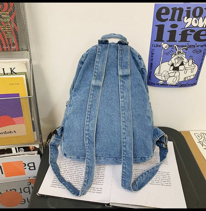 eybag Casual Cowboy Women Backpack Large Capacity Denim Schoolbag for Teenage Girls Backpacks Travel Female Rucksack Mochila Blue