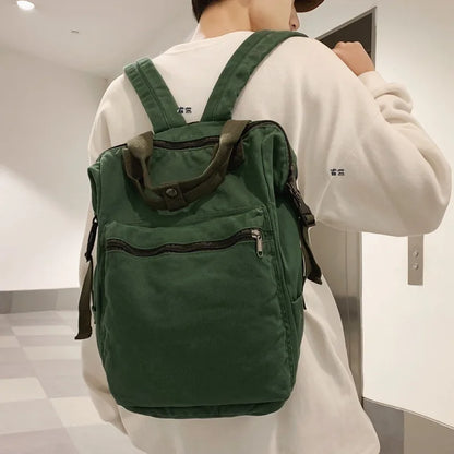 eybag Korean Retro Washed Canvas Shoulders Backpack College Students Schoolbag Laptop Backpack Large Capacity Outdoor Travel Backpacks