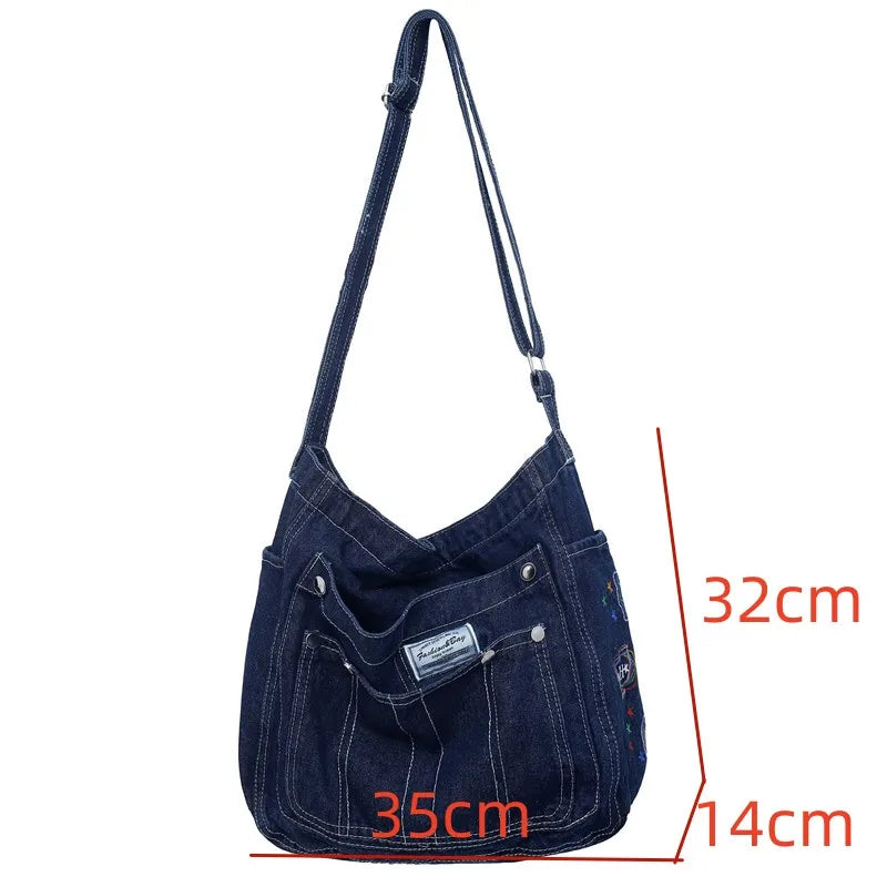 eybag Denim Shoulder Bags Canvas Embroidery Totes Fastoralism Female Packages Large Capacity Leisure Or Travel Bag For Women Book Bag