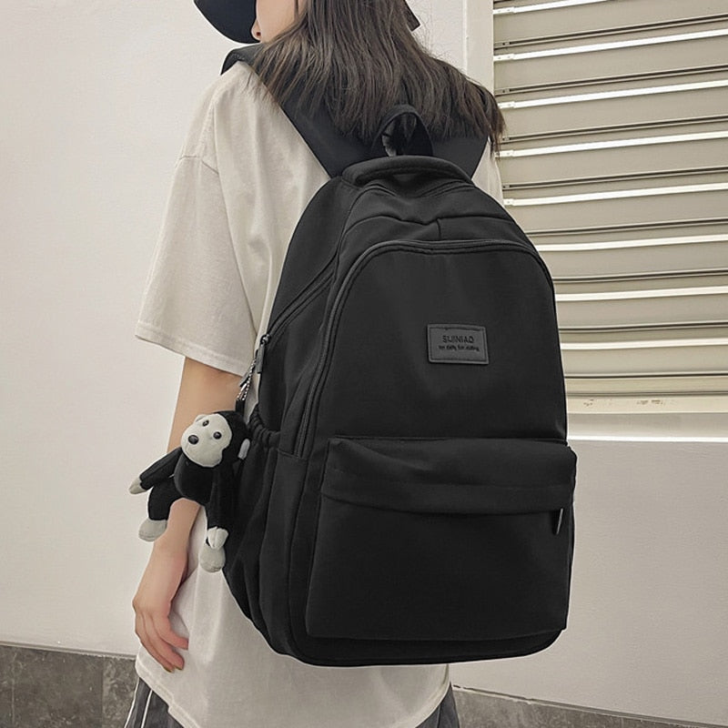 Women's Backpack Solid Color Female Multi-pocket Casual Man Travel Bag High Quality Schoolbag for Teenage Girl Book Knapsack