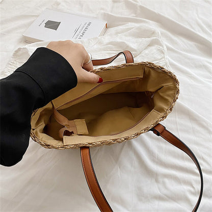 Lkblock Fashion Luxury Weave Tote Bag for Women Trend Female Handbags Design Travel Beach Bags Brand Shopper Straw Shoulder Purses