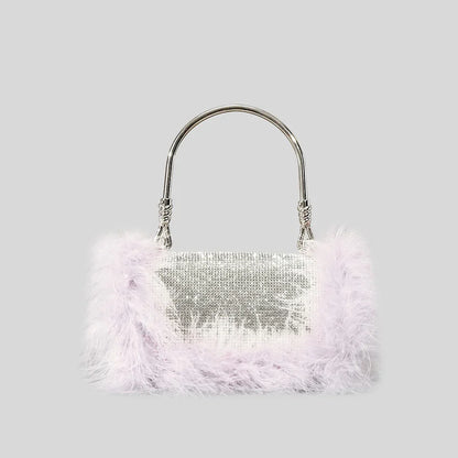 eybag Luxury Ostrich Feather Dianonds Patchwork Evening Handbags Shinny Rhinestone Shoulder Crossbody Bags Glitter Small Party Purses