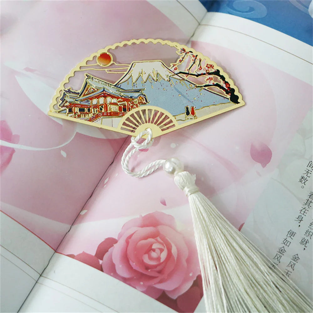 eybag Exquisite Hollow Fan Shape Bookmarks With Tassel Beautiful Chinese Style Metal Book Mark Student Stationery Reading Supplies