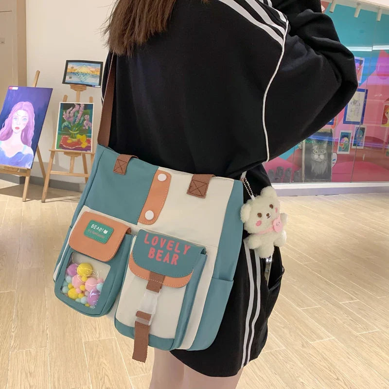 eybag Cute Shoulder Bags For Women Kawaii Girls Schoolbag Multi Pocket Nylon Crossbody Bag Female Large Capacity Messenger Bag