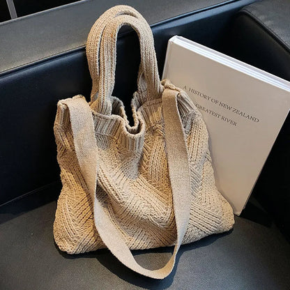 Lkblock Luxury design handbags for women winter wool knitting the tote bag Fashion Shoulder Female bag Women's purses messenger bag