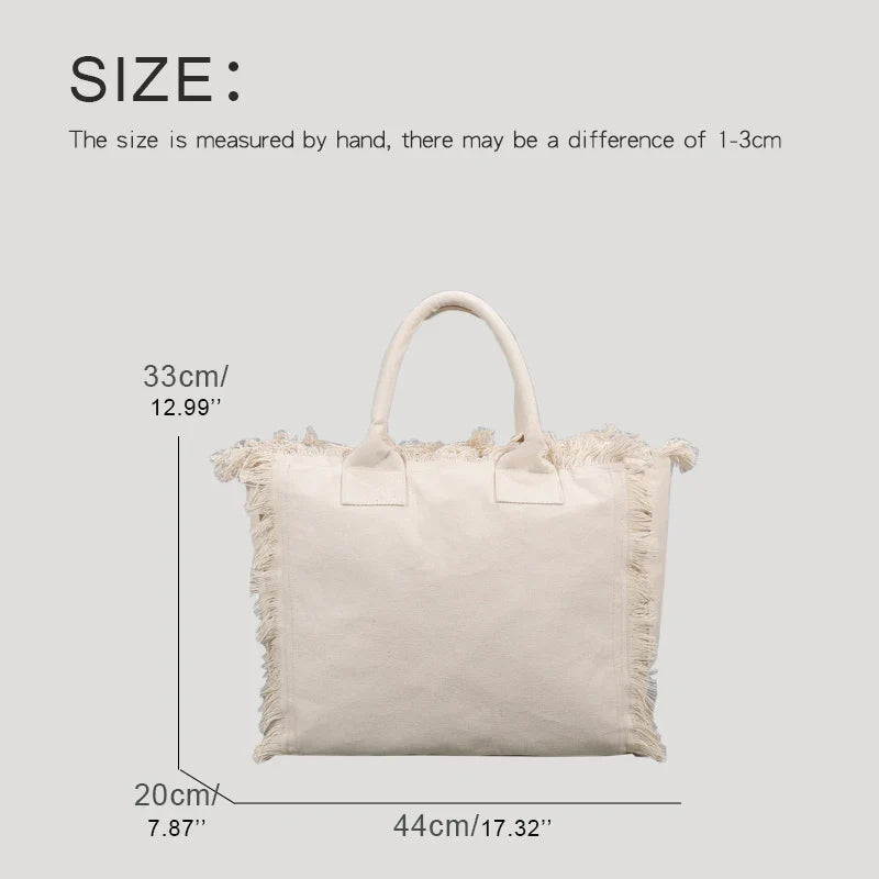 eybag Preppy Style Tote Bags For Women Luxury Designer Handbags And Purses New In Canvas Tassel Trim Large Capacity Shoulder Bag