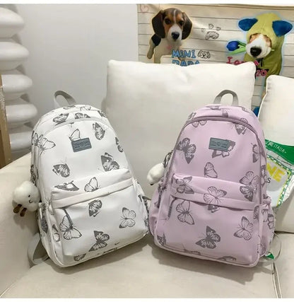 eybag Japanese Printed Butterfly Backpack for Girls Korean High Capacity Harajuku Student Backpack Y2k Fashion Trend Shoulder Bag Ins