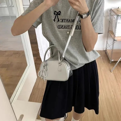 eybag Cute Fashion Womens Handbag Casual Pu Leather Korean Popular Elegant Small Shoulder Bag Sweet Silver Female Crossbody Bag