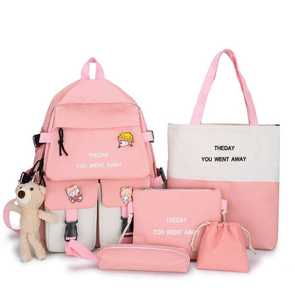 eybag Five piece set of large capacity Korean female junior high school students' backpack Fashion campus students' backpack