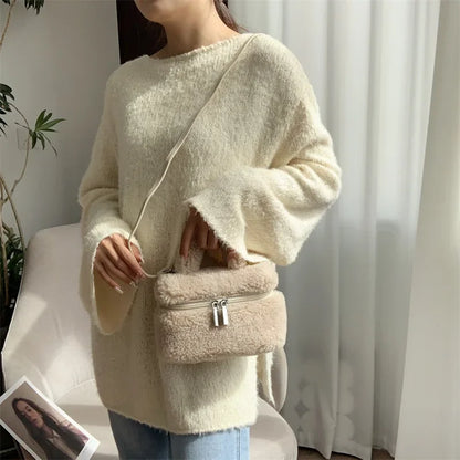 eybag Soft Plush Women's Designer Handbag Luxury Fluffy Shoulder Crossbody Bag Winter Faux Fur Bags for Women Small Warm Flap Purses