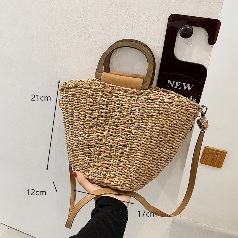 eybag Retro Top Handle Design Crossbody Bag for Women Branded Simple Summer Straw Woven Handbags Female Hollow Basket Shoulder Bags