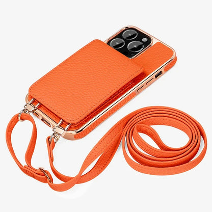 eybag Crossbody Card Slot Holder Phone Case For iphone 15 14 Plus 13 Pro Max Necklace Strap Lanyard Cord Leather Electroplated Cover