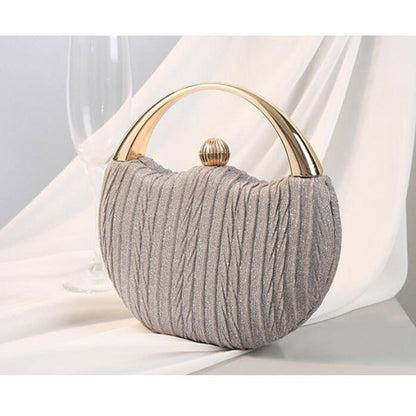 eybag Round Pleated Clutches Luxury Handbags For Women Elegant  Wedding Shoulder Bag Gold Party Evening Bags silver small Purse