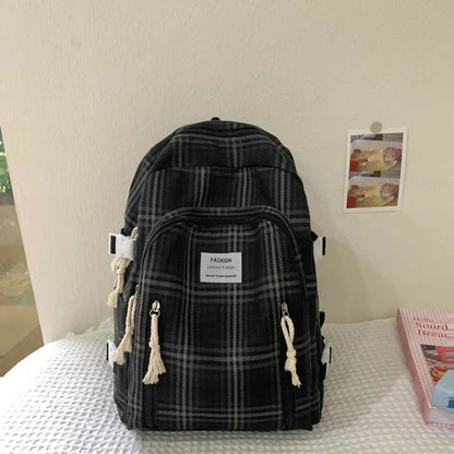 eybag Fashionable Plaid Canvas Female Backpack Student School Bag Backpack Girl School Bag Large Capacity Travel Backpack