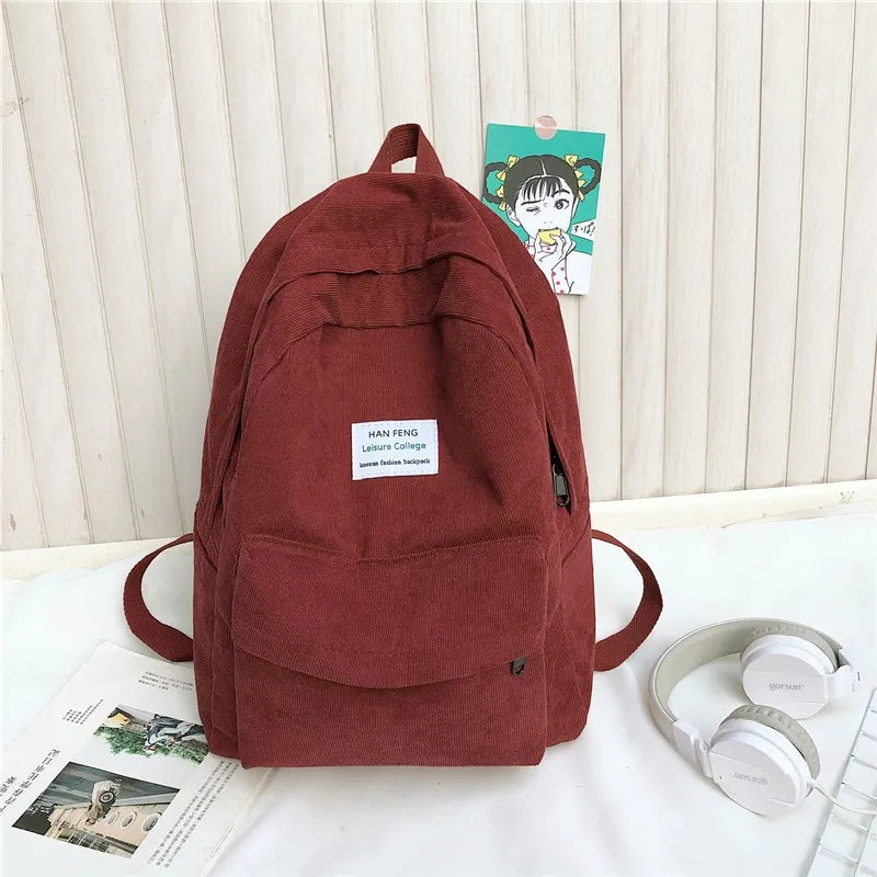 eybag Preppy Style Women Backpack Corduroy Design School Bags For Teenage Girls Travel Backpacks Female Shoulder Bags Daypack Black