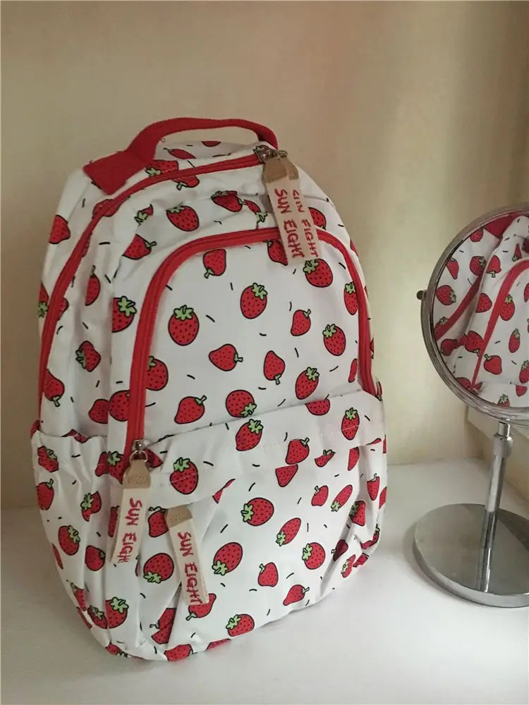 eybag Kawaii Cute Strawberry Printed Students Schoolbags High-capacity Women All Match Casual Backpack Harajuku Sweet Girl Backpacks