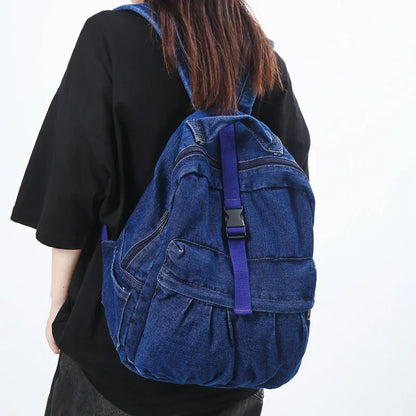 eybag New Casual Denim Blue Women Backpack Vintage Large Capacity Student Backpack Female College School Bags Boy Girl Travel Book Bag